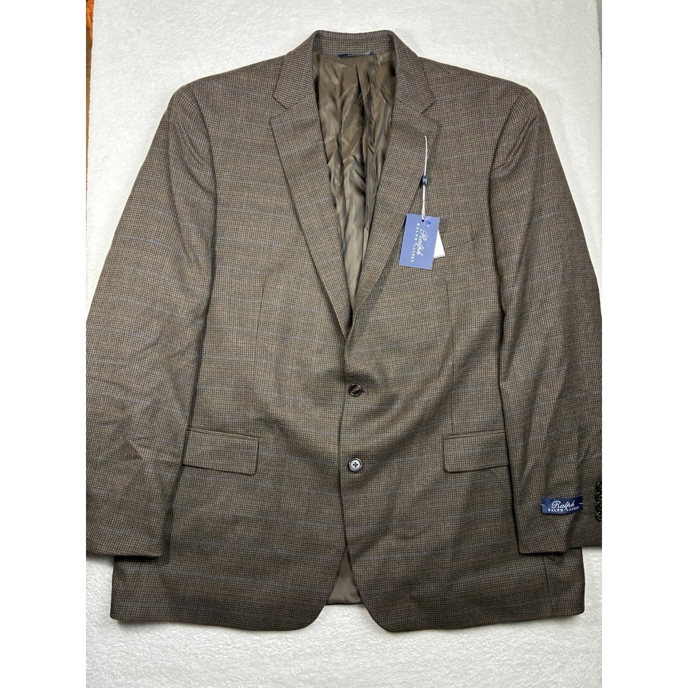 NWT Ralph Lauren Houndstooth Blazer 50L Brown 100% Wool